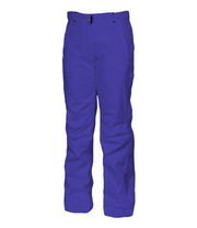 A pair of women's purple pants with zippered hand pockets, an adjustable waistband, and belt loops.