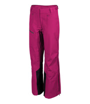 A pair of women's pink shell pants with full-length side zippers, zippered hand pockets and an adjustable waistband.