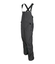 A pair of grey shell bib pants with intergrated suspenders, full-length side zip, a zippered chest pocket, thigh pockets with cover flap and a side adjuster.