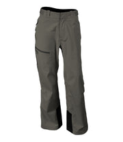 A pair of dark green shell pants with half-length side zippers, zippered hand pockets, a thigh pocket and an adjustable waistband.