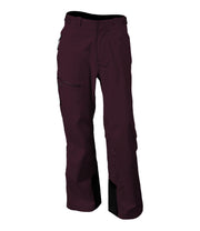 A pair of maroon shell pants with half-length side zippers, zippered hand pockets, a thigh pocket and an adjustable waistband.