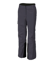 A pair of women's grey shell pants with half side zippers, zippered hand pockets and an adjustable waistband.