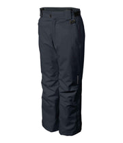 A pair of kids' grey ski pants with zippered hand pockets, and an adjustable waistband with belt loops.