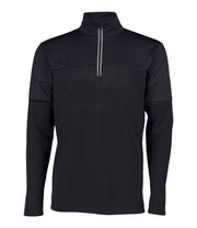 Men’s 1/4 zip base layer in black and a black zipper.