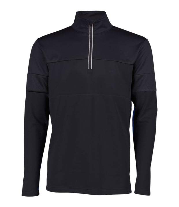 Men’s 1/4 zip base layer in black and a black zipper.