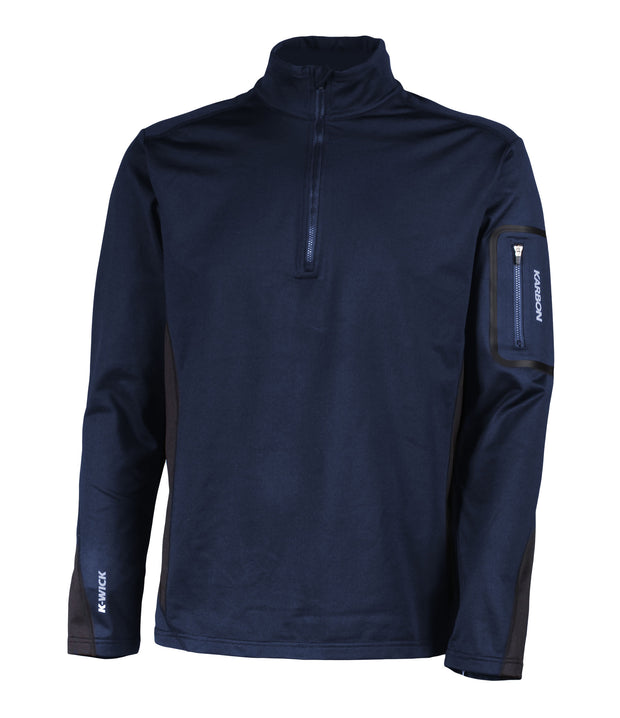 Men's navy long-sleeve base layer with quarter zip.