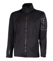 Men's black full zip base layer with a pocket on the left sleeve.