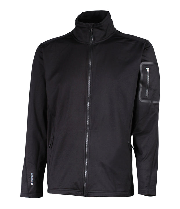 Men's black full zip base layer with a pocket on the left sleeve.