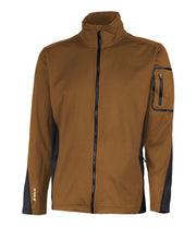 Men's brown full zip base layer with a pocket on the left sleeve.
