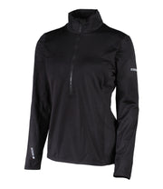 Black long-sleeve athletic jacket with a brand logo on a white background