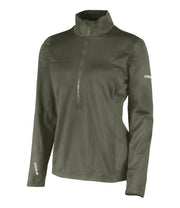 Green long-sleeve shirt with a quarter zip on a white background