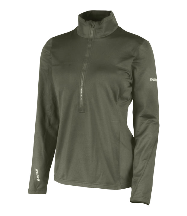 Green long-sleeve shirt with a quarter zip on a white background