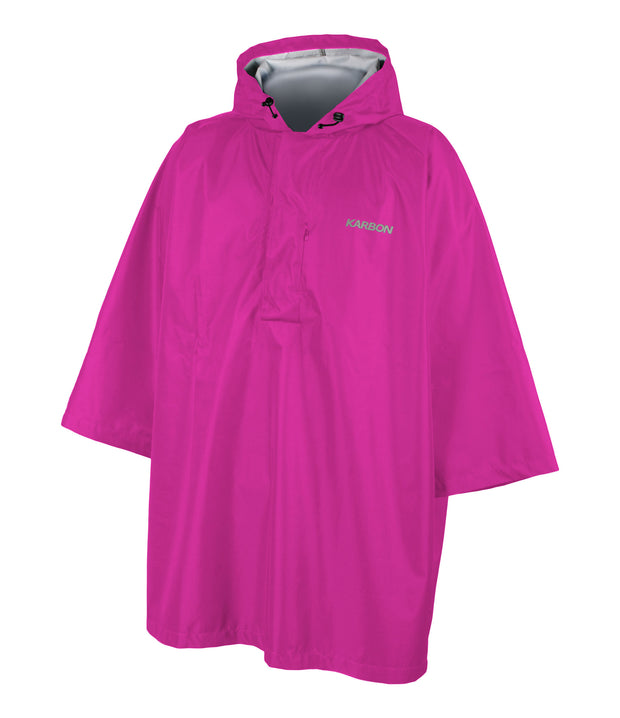 Pink rain poncho with hood on a white background