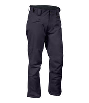 A pair of dark charcoal grey snow pants with zippered hand pockets, and an adjustable waistband with belt loops.